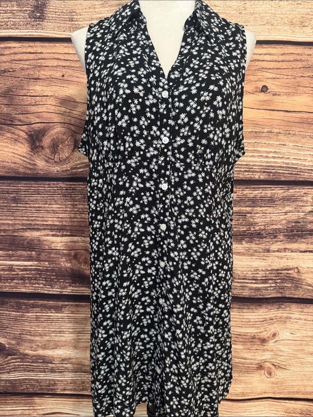 Sonoma Black White Floral-Print Sleeveless Midi Dress